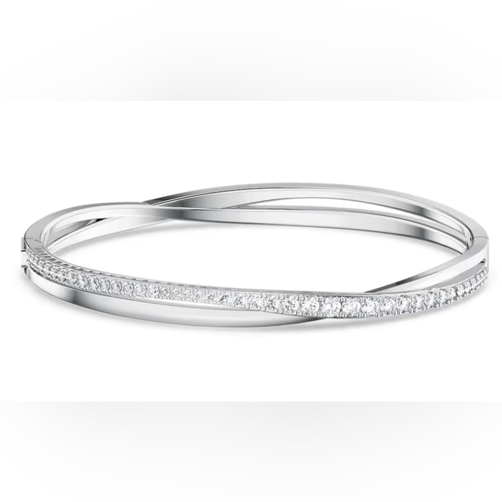Medium Swarovski Hyperbola Bangle Round Cut, White, Rhodium Plated
